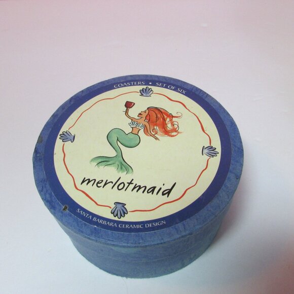 set of 6 wine drink cocktail mermaid ceramic coasters Santa Barbara - Picture 6 of 7